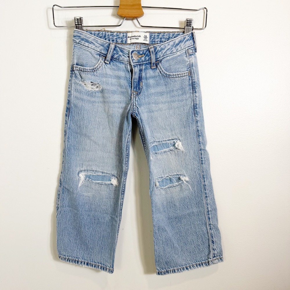 Abercrombie Kids Low Rise Baggy Jeans Girls 5/6 Short Blue Distressed Ripped